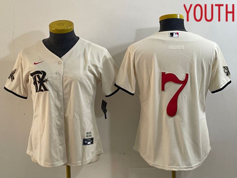Youth Texas Rangers #7 No name Nike Cream 2023 City Connect MLB Jersey->youth mlb jersey->Youth Jersey